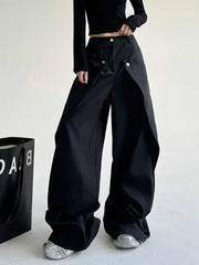 Threebooy Black Casual Spring Autumn Thin Loose Wide Leg Pants Men Women Drapey Loose Fit Long Trousers Casual Style Classic Design