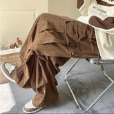 Threebooy Corduroy Pants Men Fashion Oversize Pocket Cargo Trousers Streetwear Fashion Hip Hop Loose Straight Pants Male Joggers New