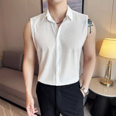 Threebooy Summer New Men's Hollow Sleeveless Shirt Fashion Social Banquet Slimming Shirt Breathable and Comfortable Tailcoat T-shirt