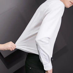 Threebooy Four Season Basic Smooth and High-quality Casual Men's Long Sleeved Black and White Shirt Plus Size 6XL 7XL