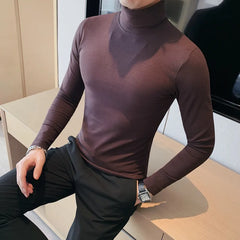 Threebooy Clothing Man Spring Autumn Casual Long Sleeve T-shirt/Male Slim Fit Fashion High Collar Pullover Man T-shirts S-4XL