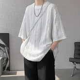 Threebooy Vertical Stripe Pleated T Shirt For Men Summer Short Sleeve Plain T-Shirt Fashion TShirts Round Collar Sports Top Tees White