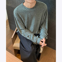 Threebooy Autumn Long Sleeved T-shirt Men Fashion Casual Striped T Shirt Men Oversize Streetwear Korean Loose Round Neck T Shirt Mens Top