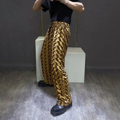Threebooy Fashionable Design Niche Retro Gold Velvet Y2k Trousers Men Autumn And Winter High-End Casual Wide-Leg Straight Trousers Men