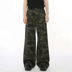Threebooy Vintage Camouflage Men's Jeans Fashion Washed Casual Wide Leg Denim Pants Autumn Winter Loose Male Trousers Old Blue