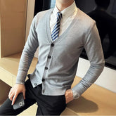 Threebooy V-neck Sweatercoats for Men Cardigans New Casual Knit Sweater Autumn Winter Slim Fit Knitwear Man Sweater Cardigan S-4XL
