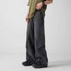Threebooy Y2K Streetwear Old Blue Baggy Flare Jeans For Men Vintage Designer Clothes Harajuku Fashion Cotton Long Trousers