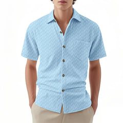 Threebooy New Summer Short Sleeve Casual Shirts Men Solid Turn Down Collar Breathable Beach Shirts Male Single Breasted Daily Blouse