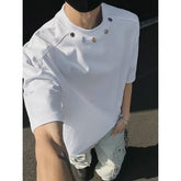 Threebooy Tshirt Men Slim Fit Solid Color Round Neck t Shirt Button trim Summer Casual Tee Shirt Lightweight Breathable Cotton Fashion Top