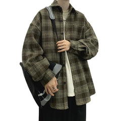 Threebooy Spring Autumn Men's Long Sleeved Checkered Shirt Jacket Coat