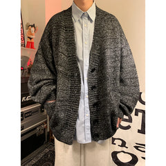 Threebooy Autumn Winter New V-neck Cardigan Men's Loose Casual Knitted Sweater Trendy Daliy Simple All-match High Street Soft Coats