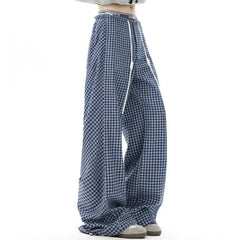 Threebooy Men Checkered Casual Pants American Retro Loose Straight Pants Man Fashion Plaid Streetwear Spring New Hip Hop Trousers