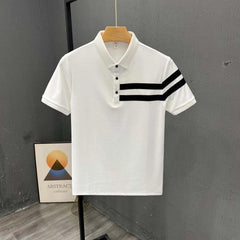 Threebooy Striped Contrast All-match Trend Polo Shirts Summer Short Sleeve Solid Plus Size Fashion T Shirt Tops Casual Korean Men Clothing