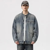 Threebooy Vintage Denim Jacket Men's Loose-Fit High-End Feel American Style Distressed Washing For Autumn Trendy Workwear