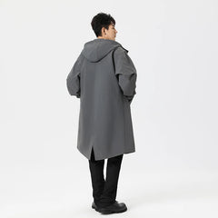 Threebooy Men Windproof Hooded Trench Coat Jacket Mid Length 2025 Autumn New Style Outerwear Fashion Casual Coat Windbreaker Men s Windp