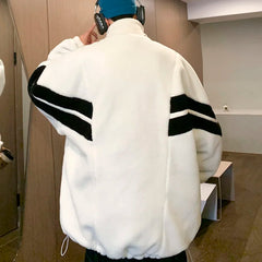 Threebooy Striped Berber Fleece Jacket Men Stand Collar Winter Parka Coat Men Casual Loose Thick Warm Jackets Man Plus Size 3XL-M