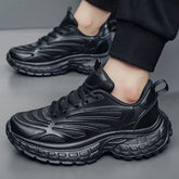 Threebooy Men Pure Black Chunky Sneakers Casual Sports Shoes Thick Soles Platform Fashion Trend Shoes