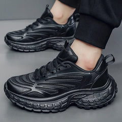 Threebooy Men Pure Black Chunky Sneakers Casual Sports Shoes Thick Soles Platform Fashion Trend Shoes