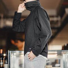 Threebooy Autumn Winter Men's Reversible Brushed Fleece Gorpcore Hoodies Amekaji Outdoor Riding High Neck Ninja Mask Sweatshirt