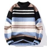 Threebooy Autumn Winter Warm Casual Pullovers Men Knitted Sweater Fashion Patchwork Striped Loose Hip Hop Knit Streetwear Pull On Sweaters