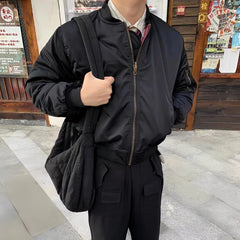 Threebooy Motorcycle Baseball Collar Cotton Coat Double-Sided Flight Jacket Spring Autumn Fashion Trend High Street Y2k Jacket Men