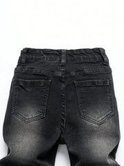 Threebooy 1 Piece of Men's Four-Season Snowflake Washed Fashion Jeans, Stretch Slim Fit Light Gray Dark Black Casual Denim Pants, Normcore and Fashionable, Suitable for Everyday Wear