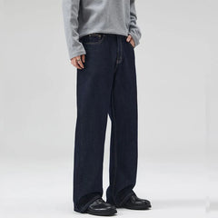 Threebooy Dad Jeans Men Wide Leg Pants Baggy Jeans Loose Straight Cut Dark Blue Male Full Length Trousrs 2025 Spring Mens Clothing