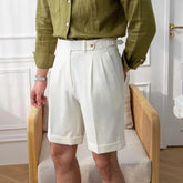 Threebooy New Men Summer Slim-fit British Style Suit Shorts Light Luxury Business Straight-leg Shorts Leisure Button-down Half-pants M-3XL