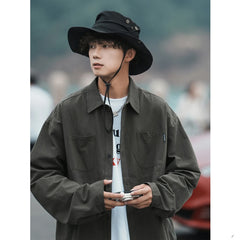 Threebooy Men's Japanese Style Casual Work Long Sleeves Cargo White Shirt High Quality Fashion Trend Lapel Collar Shirt M-2XL