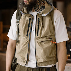 Threebooy Outdoor Quick Dry Men's Vest Multi-pocket Hooded Camping Fishing Mountain Waistcoat Tactical Hunting Sleeveless Jackets