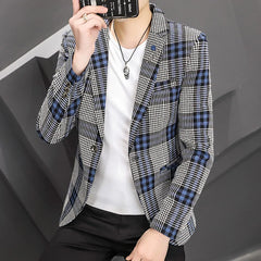 Threebooy New Men's Suit Jacket Spring Autumn Street Men's Plaid Suit Jacket Casual Business Brand Clothing Men Slim Blazer Masculino
