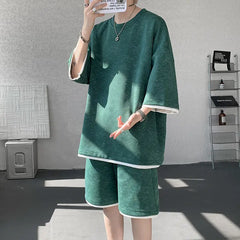 Threebooy T-shirt set men Men Printed Loose Fit Round Neck T-Shirt Elastic Waist Shorts Set Summer Casual Comfortable Beachwear Streetwear