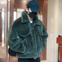 Threebooy Cold-Resistant And Warm Fashion Korean Style Plush Jacket Mens Autumn And Winter Thickened Fashionable Imitation Rabbit Fur Coat