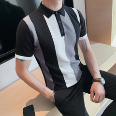 Threebooy Men's Summer Casual Short Sleeve Knitting Polo Shirts/Male Slim Fit High Quality Color Matching Short Sleeve Polo Homme S-5XL