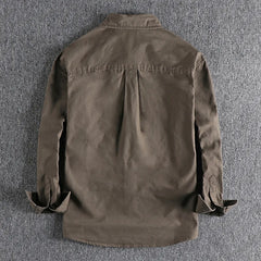 Threebooy Cargo Men Long Sleeve Shirt Pure Cotton Design Pocket Washable Old Vintage Workwear Tops Male Fashion Casual Thin Shirts Jackets