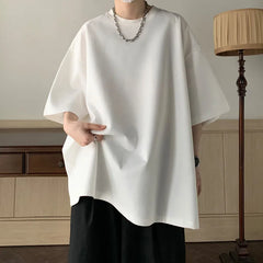 Threebooy Summer Short Sleeved T-shirt Men Oversized Casual Round Neck T Shirt Men Streetwear Korean Loose Suede T Shirt Mens Top M-3XL
