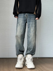 Threebooy Men's Fashion Korean Jeans Baggy Straight Vintage Denim Pants High Street Hip Hop High Quality Trousers Streetwear Male Clothes