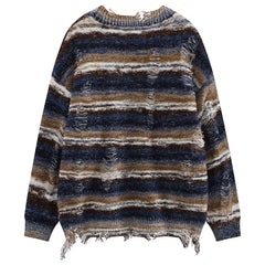 Threebooy Autumn Clothing Men's Casual Hip Pop Knitted Printed Ripped Pullover Light Luxury Vintage Loose O Neck Long Sleeve Sweater