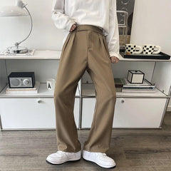 Threebooy Men's Solid Color Loose Casual Pants Black/khaki/grey Color Suit Pants Fashion Streetwear Cotton Formal Trousers S-2XL