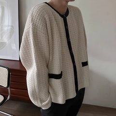Threebooy Mens Sweater Contrast Color Texture Casual Knit Sweater Autumn Streetwear Fashion All-Match Youth Long-Sleeve Top Men'S Clothing