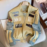 Threebooy Feel Motorcycle Leather Jacket Embroidery Heavy Duty Baseball Uniform Men Autumn/winter Loose-fit Biker Jacket