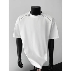 Threebooy Breathable Mens Round Neck T-Shirt man Zip Detail Trendy Design New Urban Streetwear Casual Summer Tee Comfort Fit Stylish Soft