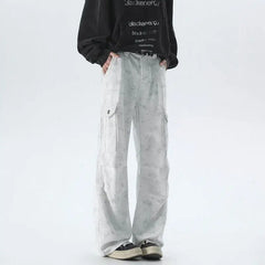 Threebooy Vintage Tie dye Men's Baggy Denim Trousers White 2025 New Streetwear Wide Leg Loose Denim Pants Fashion Straight Gargo Pants