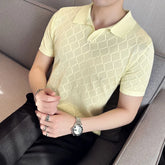 Threebooy Male Spring Slim Fit Knitting Polo Shirts British Style Men's Summer Casual Hollow Out Short Sleeves Polo Shirts S-3XL