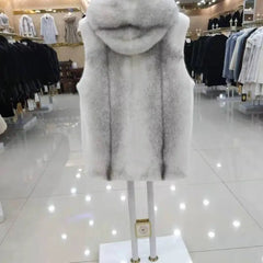 Threebooy American High-end Imported Imitation Mink Cross Vest Hooded Men Fur Coat Imitation Mink Vest Back Fur Integrated Vest Jacket