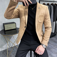 Threebooy High Quality Blazer Men's British Trend Premium Simple Business Elegant Fashion Casual Gentleman Slim Suit Deer Velv Jacket