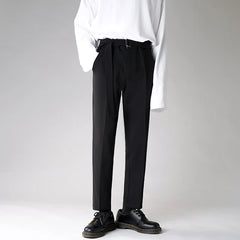 Threebooy Men's Tide Loose Casual Pants Solid Color Trousers Business Design Cotton Formal Black Suit Pants Large Size 28-38