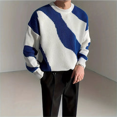 Threebooy New Japanese Trendy Men Sweater High Street Patchwork Knitted O Neck Long Sleeve Pullover Casual Loose Premium Quality Knitwear