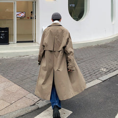 Threebooy men's coat Autumen Thin loose long trench men Innovative cuff design Lightweight trench coat man