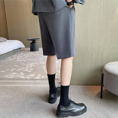 Threebooy Pleated Shorts Men Summer White Shorts Korean Fashion Casual Shorts Work Wear Clothes Breathable Comfort Slim Fit Bermudas